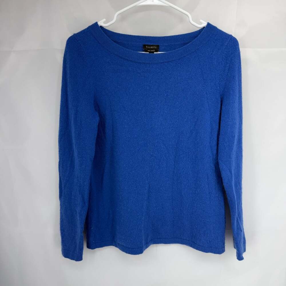 Talbots Women M 100% Cashmere Sweater Crew Neck Long Sleeve Blue Soft Casual Top